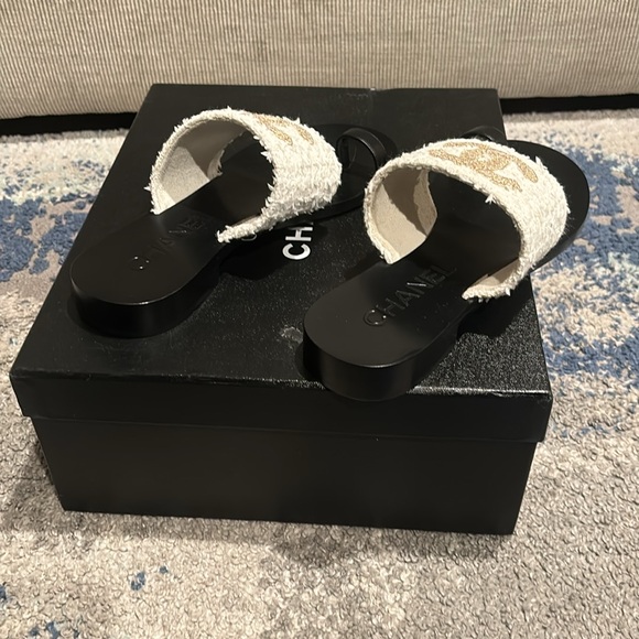 Chanel Women’s Sandals Cotten Tweed Fabric Size 36 - Picture 3 of 7
